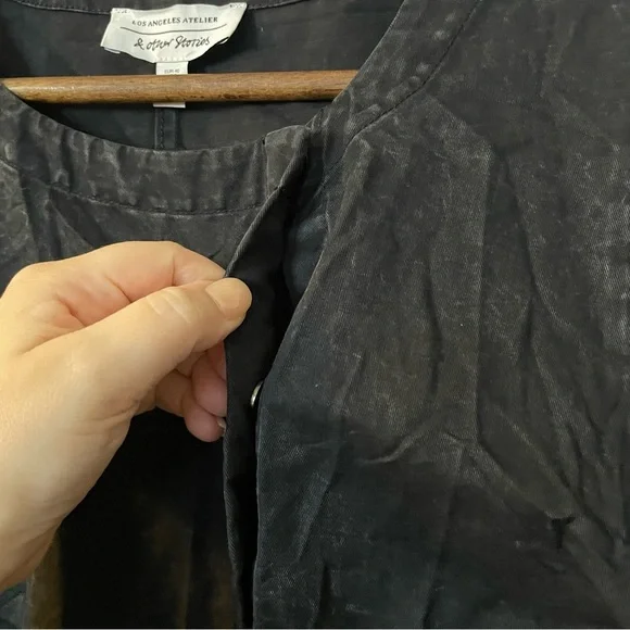 & Other Stories Puff-Sleeve Button Detail Denim Mini Dress in Washed Black sz 8